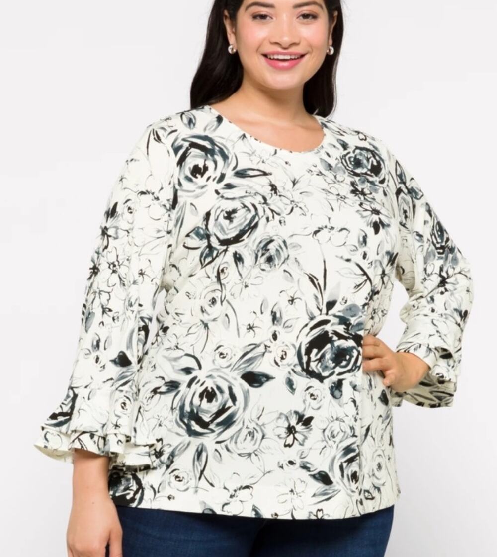 Karl Lagerfeld Floral Bell Sleeve Top Size 3X
